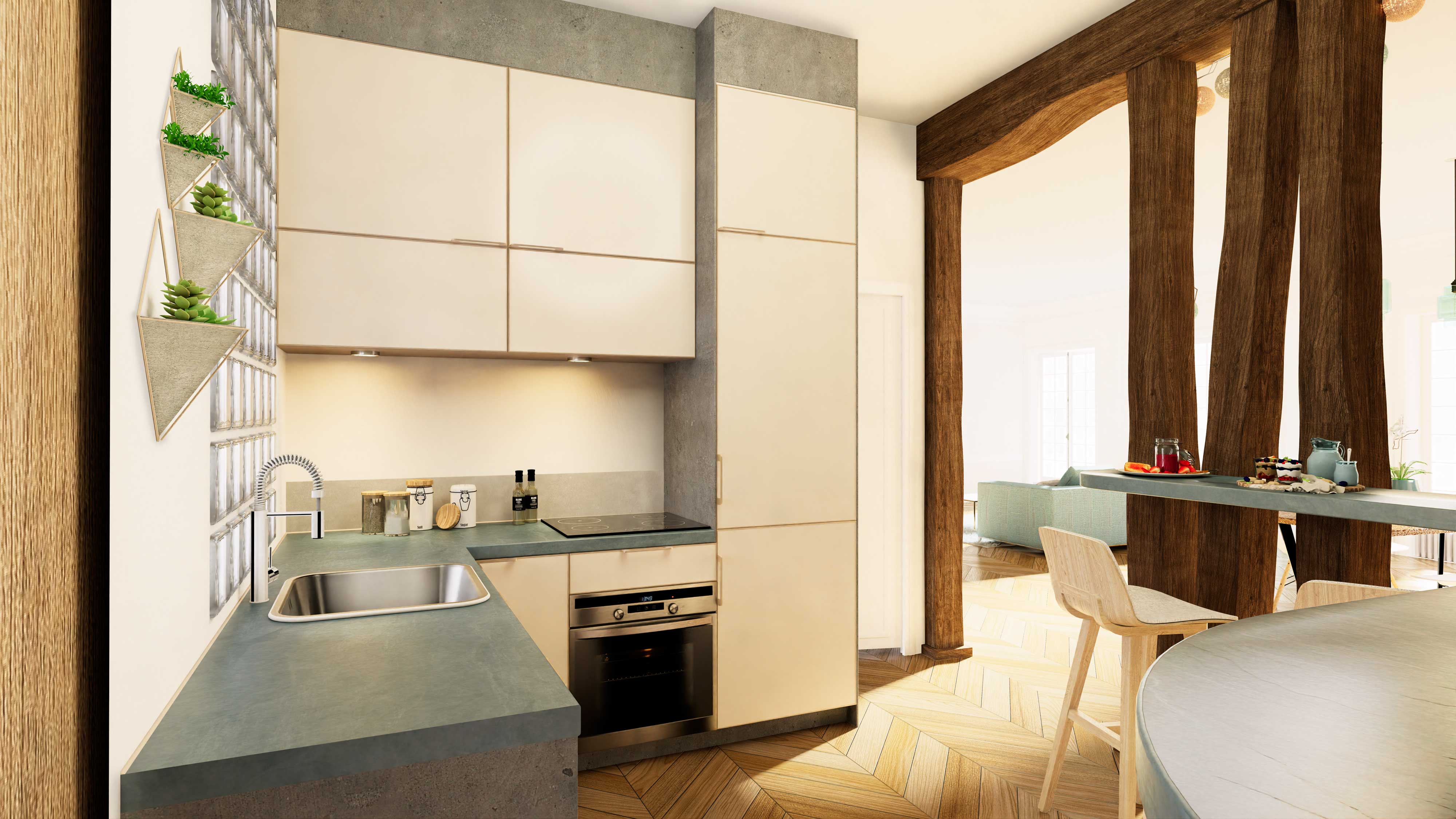 Projet appartement Haussmann : Cuisine bas