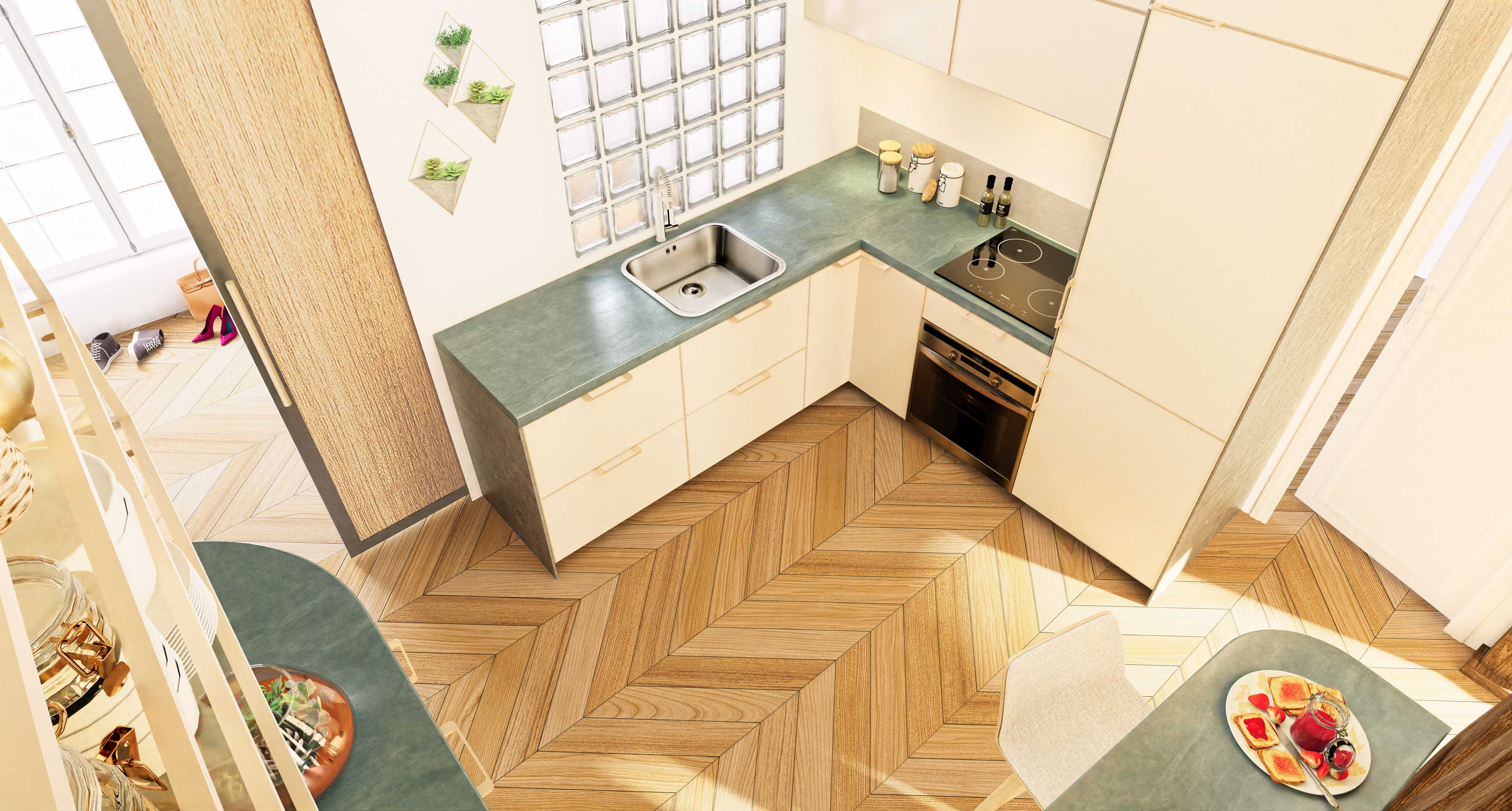 Projet appartement Haussmann : Cuisine haut