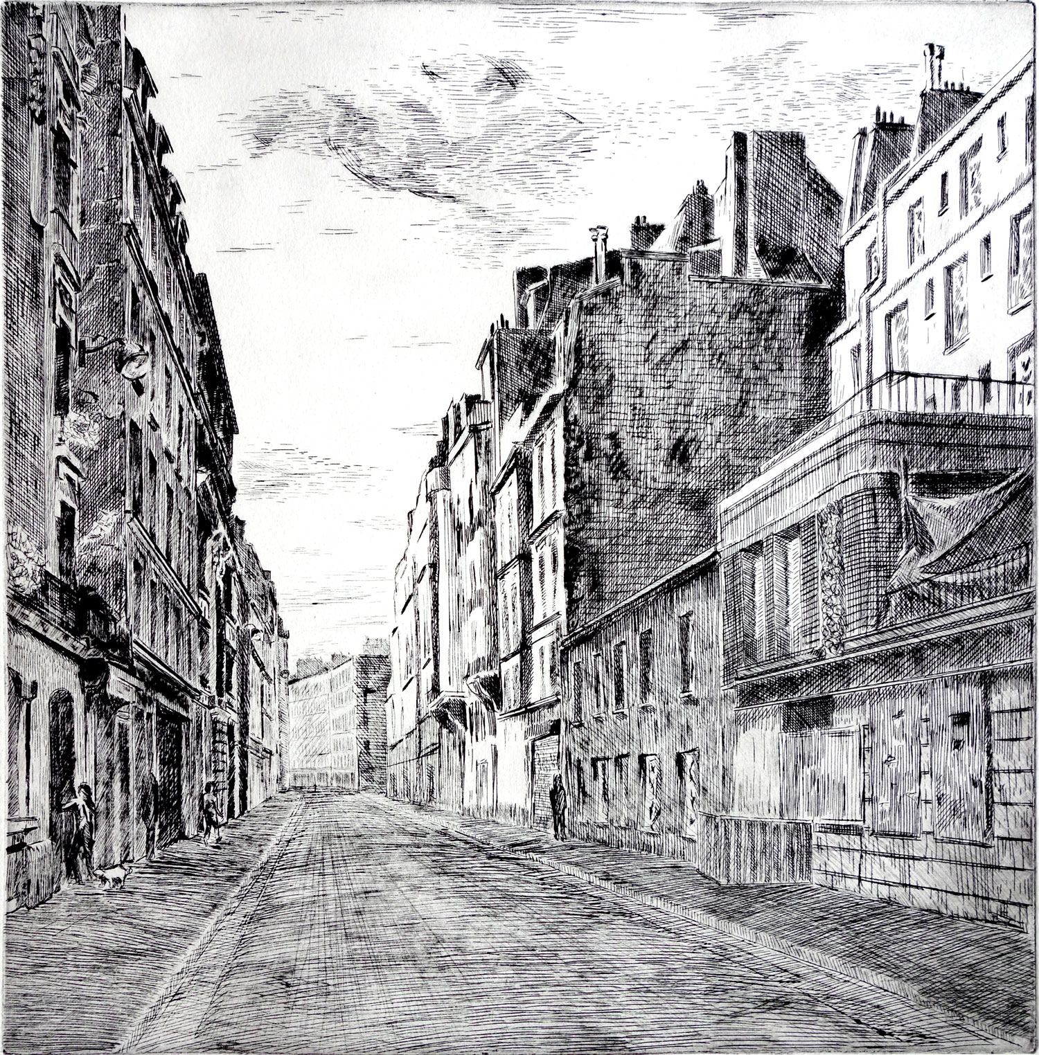 Gravure dans les rues de Paris.